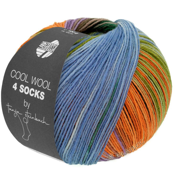 Lana Grossa COOL WOOL 4 SOCKS PRINT II | 7791-mustanvihreä/beige/lila/oranssi/keltavihreä/orvokinsininen