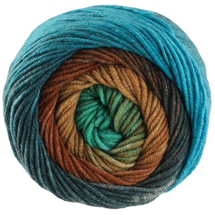 Lana Grossa COOL WOOL Big Color | 4033-jade/savenruskea/tummanruskea/tumma petrooli/vaalea petrooli