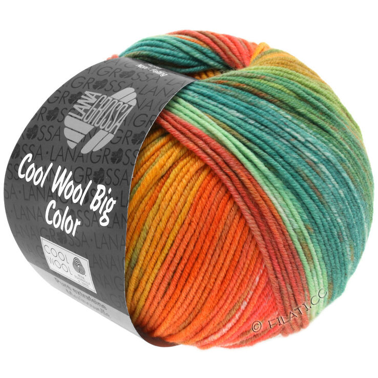 Lana Grossa COOL WOOL Big Color | 4001-hunajankeltainen/mandariini/lohenpunainen/khaki/vaaleanvihreä/petrooli