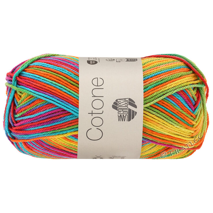 Lana Grossa COTONE Print/Spray/Mouliné | 306-keltainen/oranssi/turkoosi/vihreä/koralli/violetti
