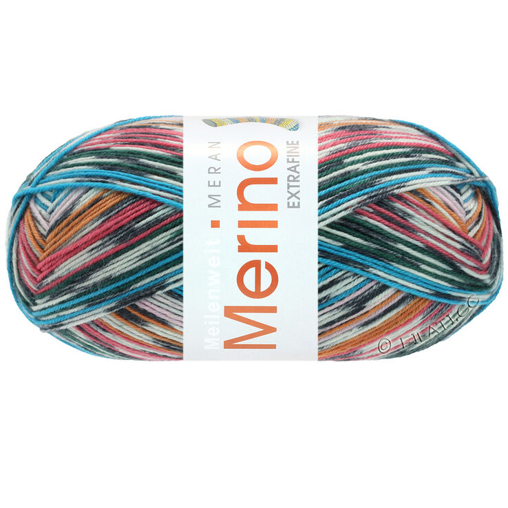 Lana Grossa MEILENWEIT 100g Merino Extrafine Meran | 2581-vaaleanharmaa/antrasiitti/oranssi/roosa/turkoosi/pullonvihreä/vadelma