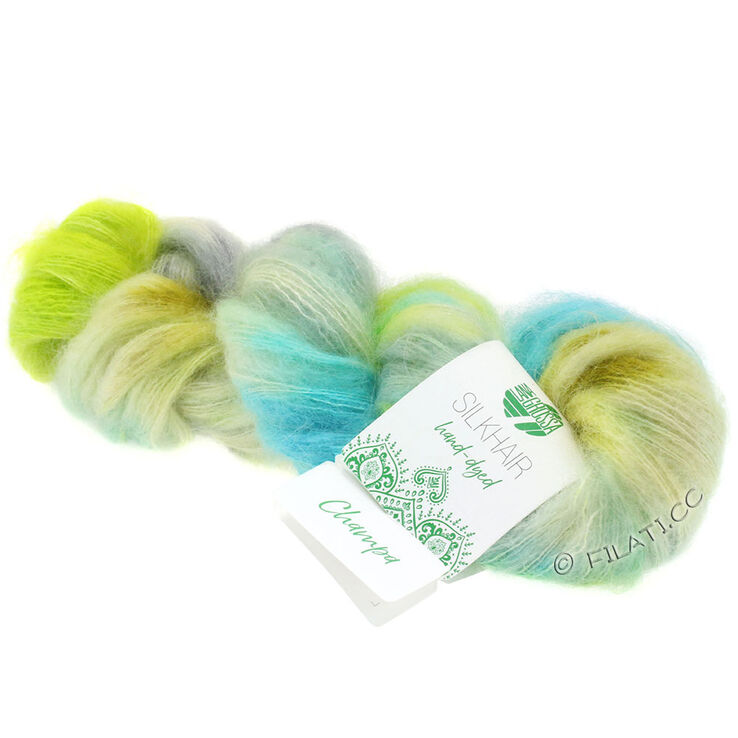 Lana Grossa SILKHAIR Hand-dyed | 607-vaaleansininen/valkoinen/keltavihreä/harmaa/turkoosi