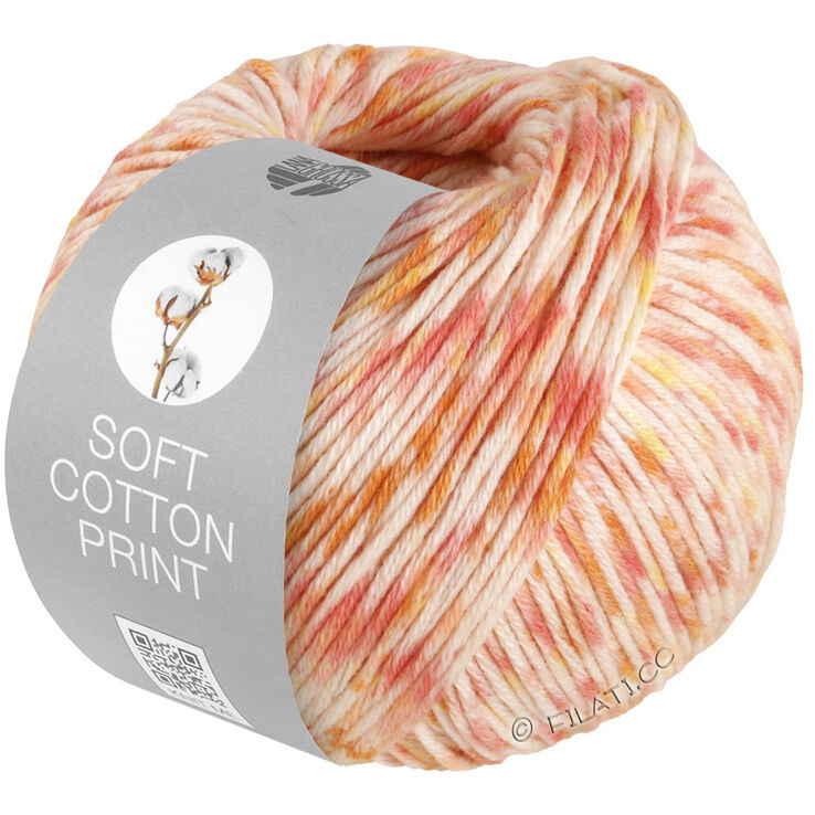 Lana Grossa SOFT COTTON PRINT | 121-ecru/pehmeä keltainen/lohi