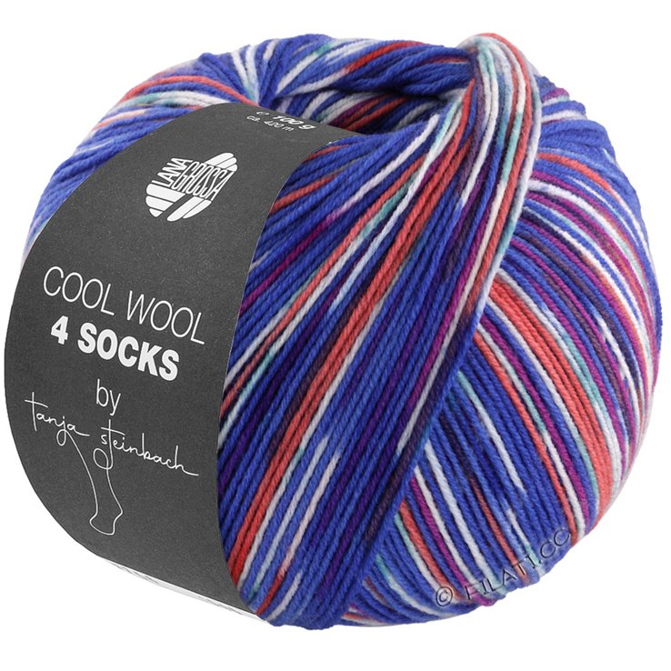 Lana Grossa COOL WOOL 4 SOCKS PRINT III | 7202-koboltinsininen/savenpunainen/valkoinen/jade/tumma fuksia/vaaleansininen