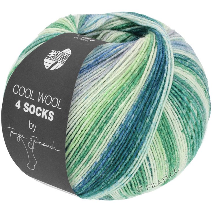 Lana Grossa COOL WOOL 4 SOCKS PRINT | 7754-vaaleanharmaa/vihreä/vaalea petrooli/tumma petrooli/mustanvihreä/harmaa/harmaanvihreä