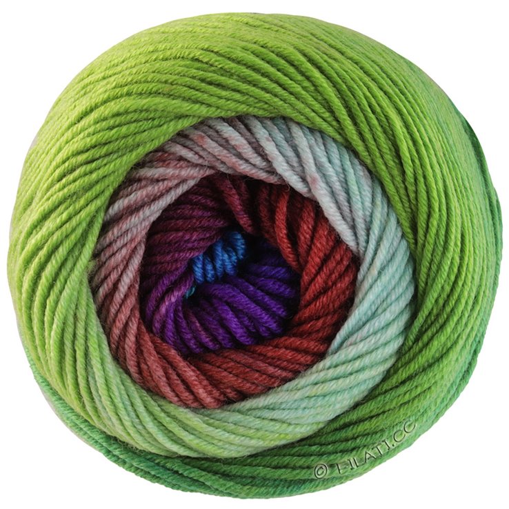Lana Grossa COOL WOOL Big Color | 4032-terrakotta/ruskea/mintunturkoosi/vihreä/pistaasi/vihreä/asuuri/ruiskaunokki/violetti