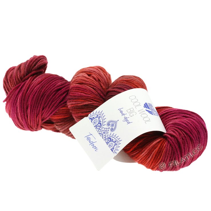 Lana Grossa COOL WOOL Big Hand-dyed | 201-punainen/terrakotta/pinkki/syklaami/suklaanruskea/vanharoosa