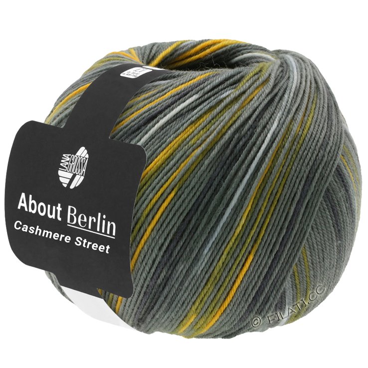 Lana Grossa MEILENWEIT 100g Cashmere Street (ABOUT BERLIN) | 835-tummanharmaa/keskiharmaa/hopeanharmaa/keltainen/khakinvihreä