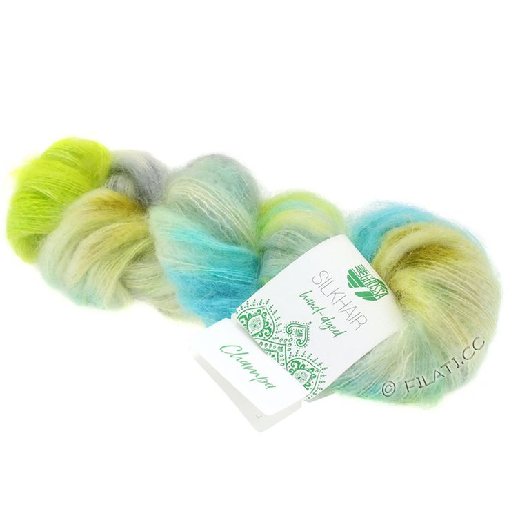 Lana Grossa SILKHAIR Hand-dyed | 607-vaaleansininen/valkoinen/keltavihreä/harmaa/turkoosi