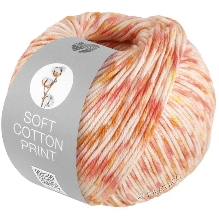 Lana Grossa SOFT COTTON PRINT | 121-ecru/pehmeä keltainen/lohi