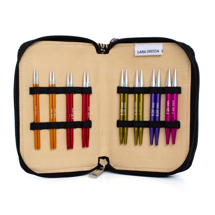 Lana Grossa Pyöröpuikkosetti (lyhyet vaihtopäät) Alumiini Rainbow